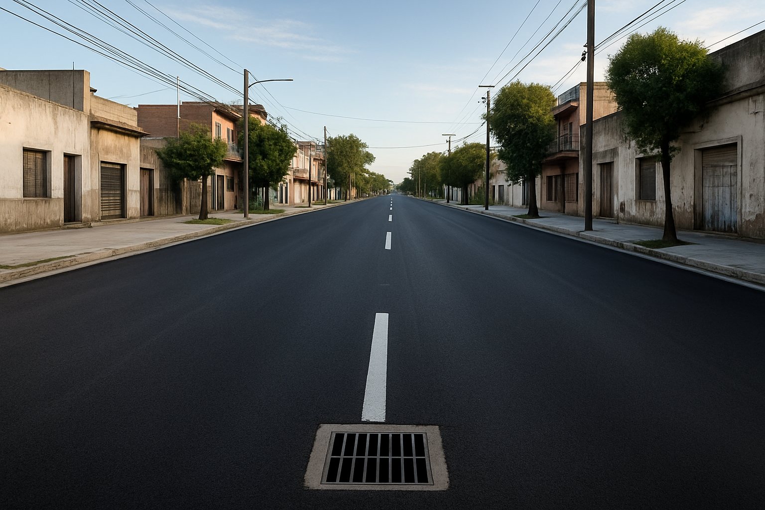 Imagen ilustrativa de una avenida repavimentada, con alcantarillas al nivel de la calzada y veredas.