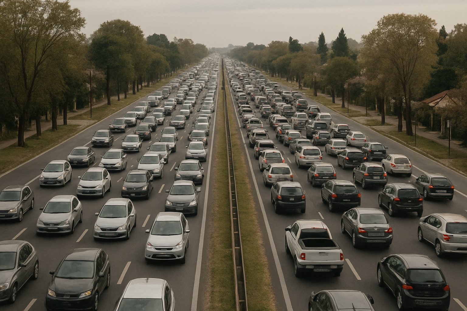 Vista ilustrativa de tránsito congestionado en una autopista del corredor norte del Gran Buenos Aires